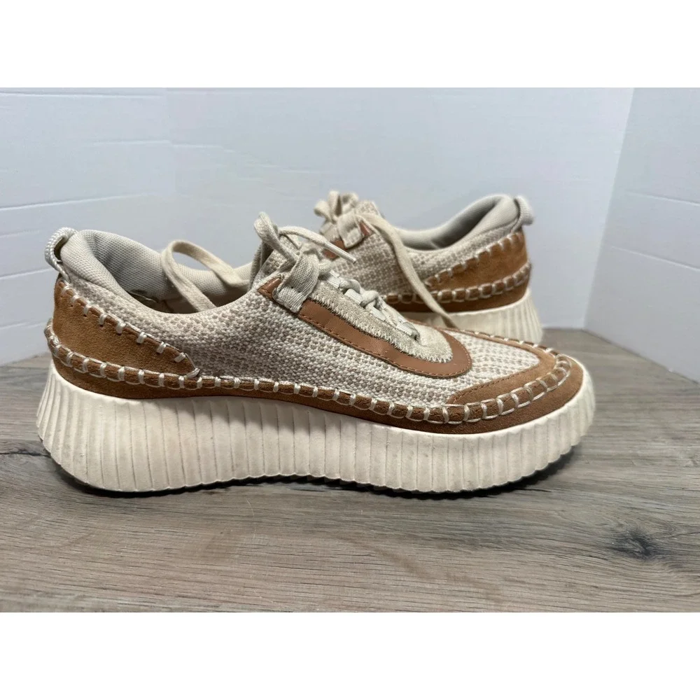 Dolce Vita Dolen Tan and Cream Knit Blanket Stitch Platform Sneakers Womens 8